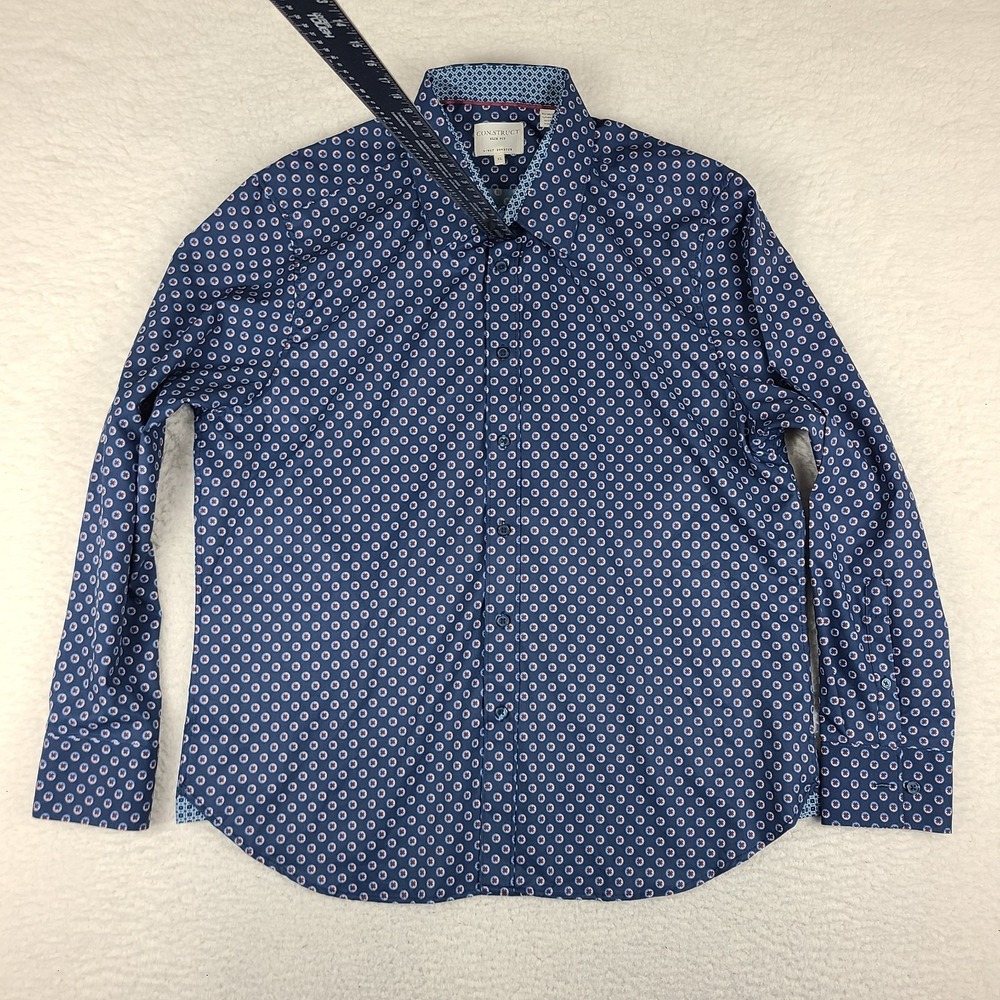 ConStruct Dress Shirt Mens XL Blue Red Slim Fit 4 Way Stretch Button Up